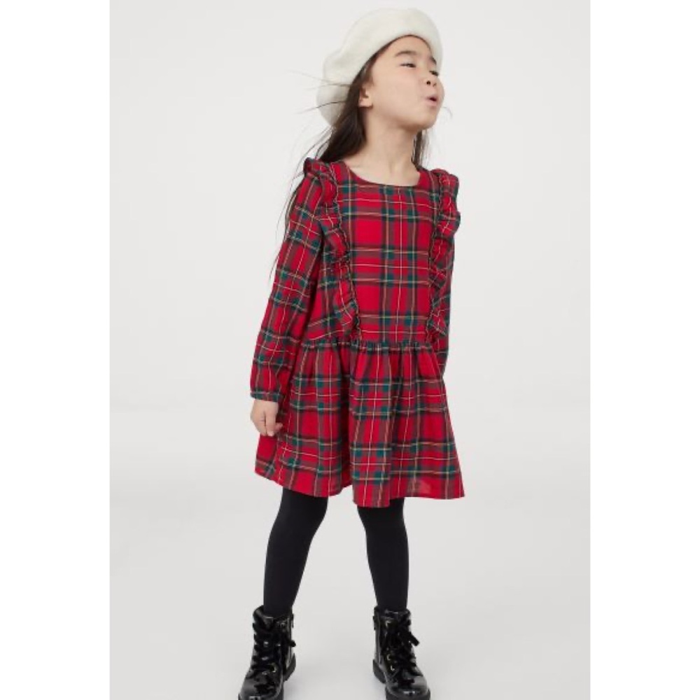 Christmas Plaid Patterned Ruffled Dress- Size 9-10